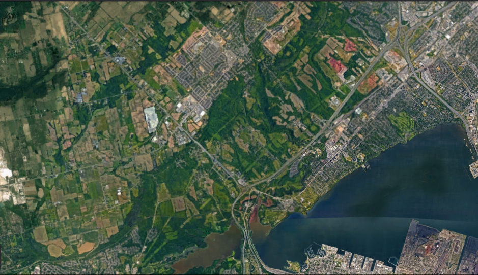 Aerial view of the northern part of the Cootes to Escarpment EcoPark System (Google Earth)